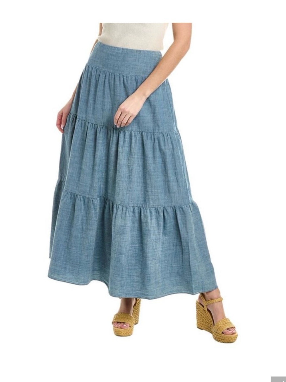 J. McLaughlin Ophelia Chambray Tiered Maxi Skirt Size Small
